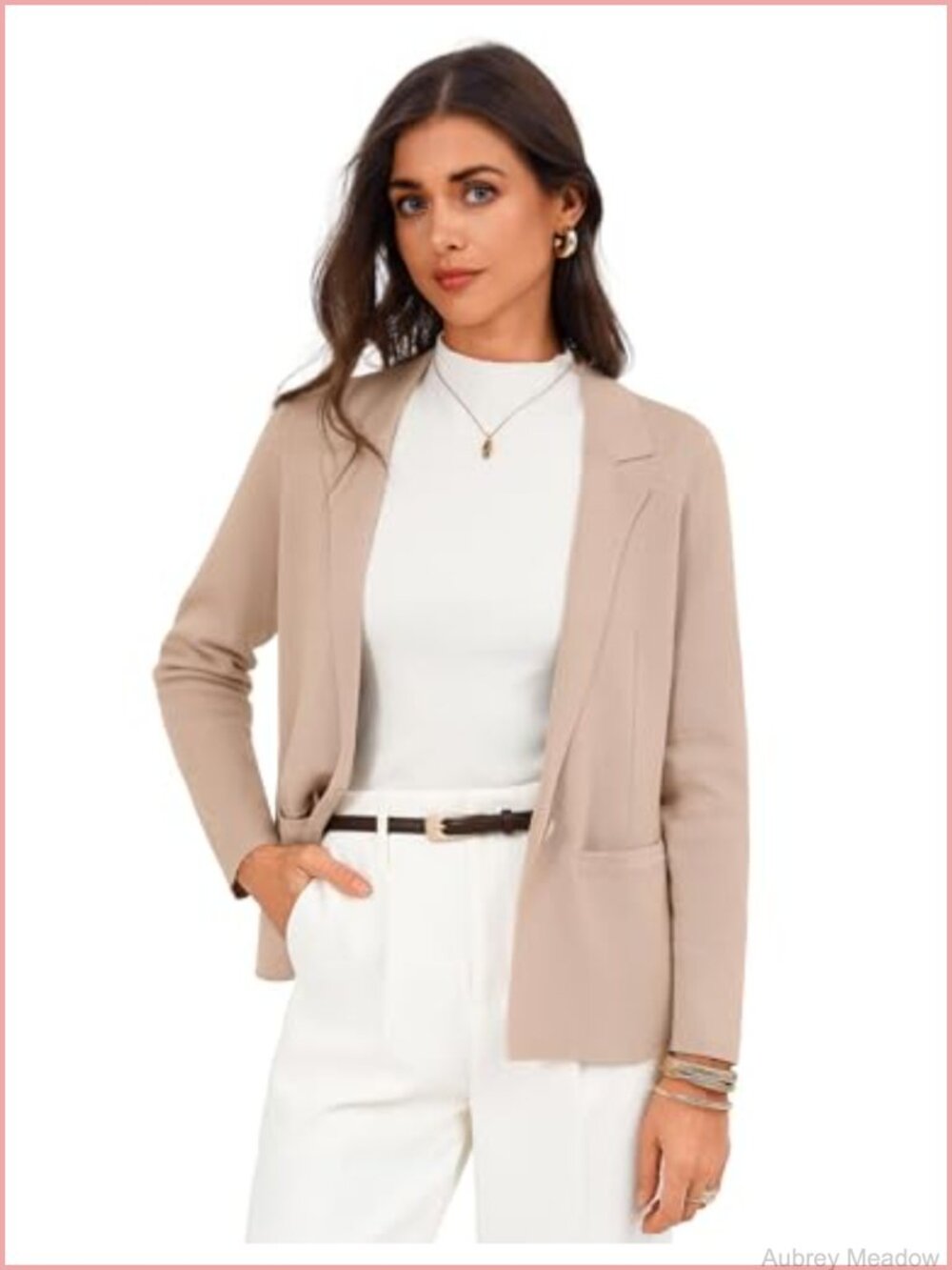 Women's Knit Blazer Cropped Lapel Collar Work Office Cardigan Jacket - Picture 3 of 6